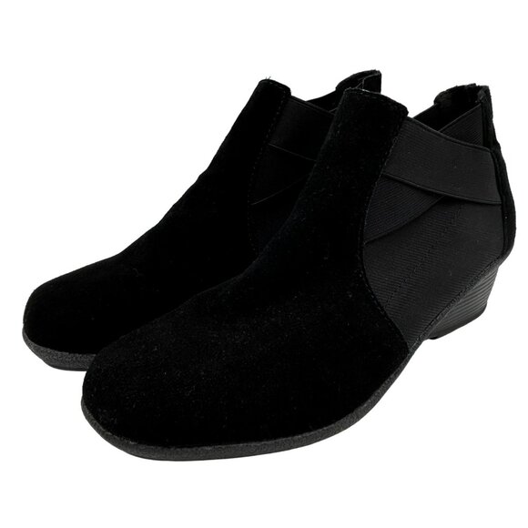 Solesenseability Womens Black Suede Elastic Side Ankle Boots Size 9 Medium - Picture 1 of 8
